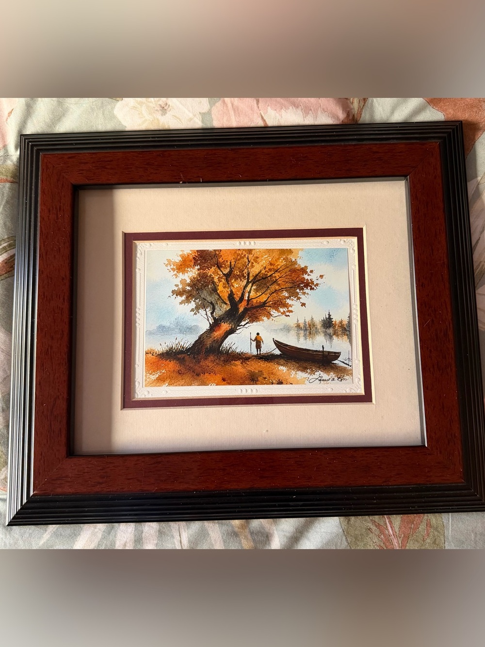 Wood frame and matted Louis A. Cox Autumn Landscape Art Photo Print